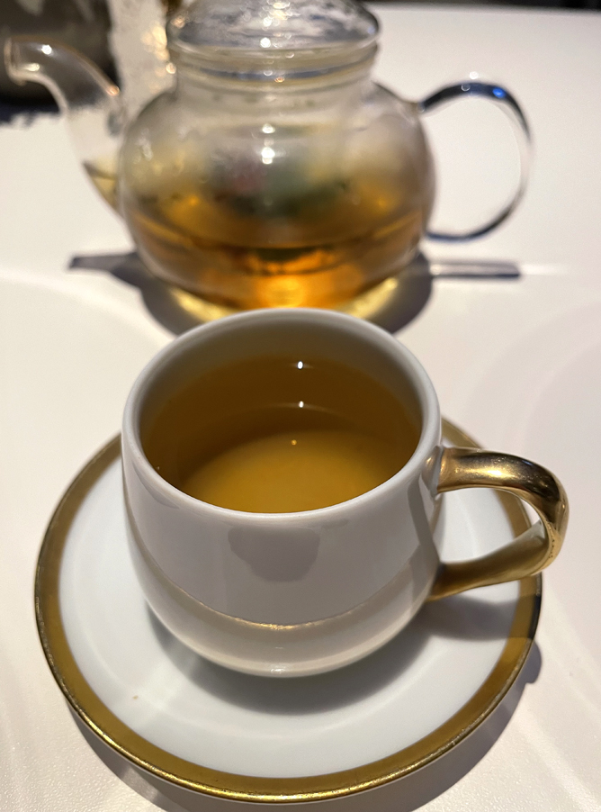 Warm herbal tea made from farm-raised herbs.
