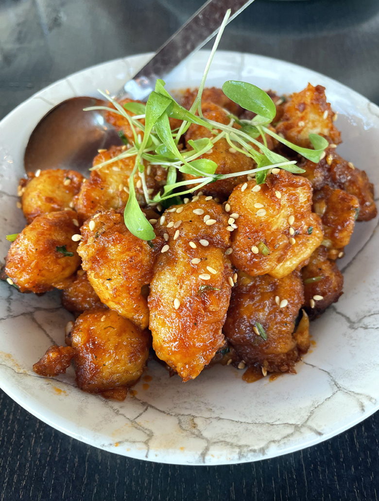 India meets China in General Tso's cauliflower at Saffron in Burlingame.