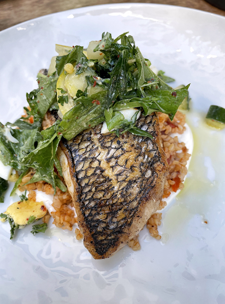 Black bass with labneh.