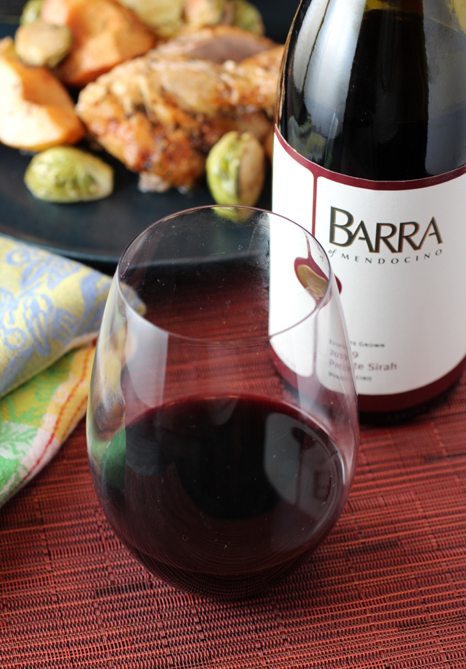A glass of 2019 Barra Petit Sirah is the perfect pairing for this roast duck.