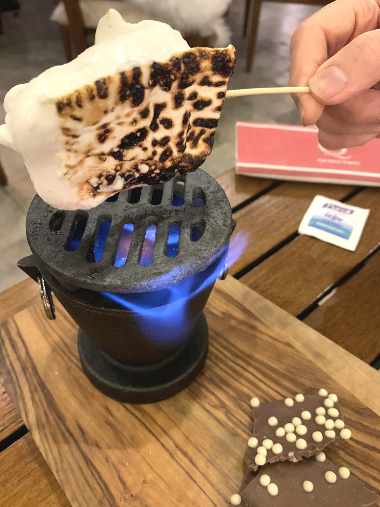 How fun is this? Making your own 
S'mores at your table in the AprÃ¨s Village at the Four Seasons Silicon Valley.