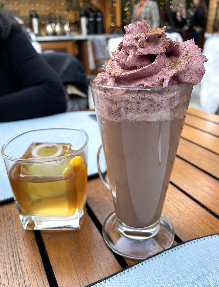 A bourbon cocktail and a boozy hot cocoa.