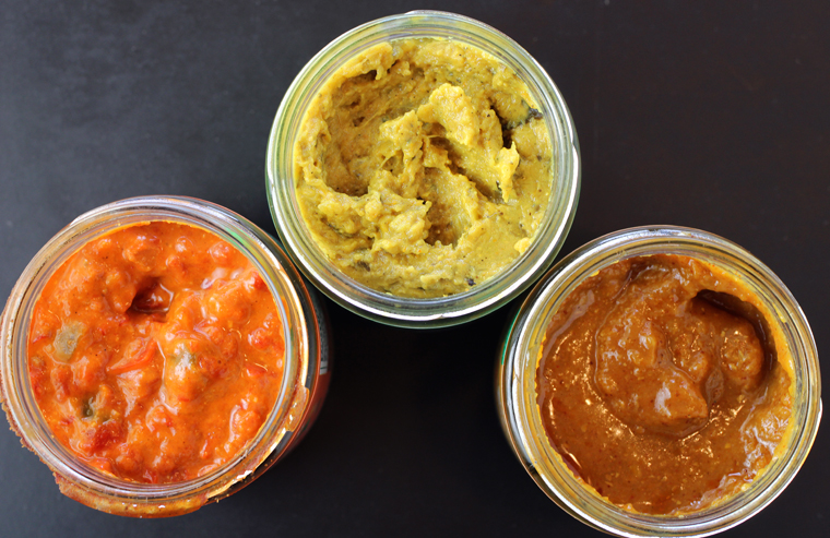 (Left to right): Three Pepper, Curry Zucchini, and Spiced Mango.