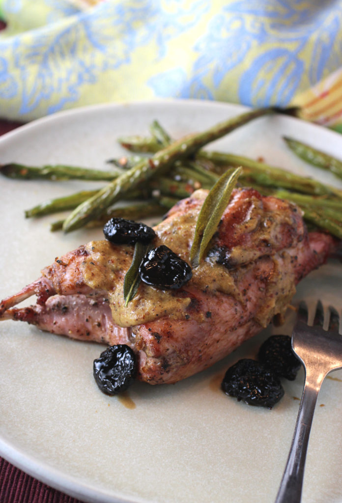 A sharp, sweet, tangy Southern-style barbecue sauce and boozy cherries make this quail dish a standout.