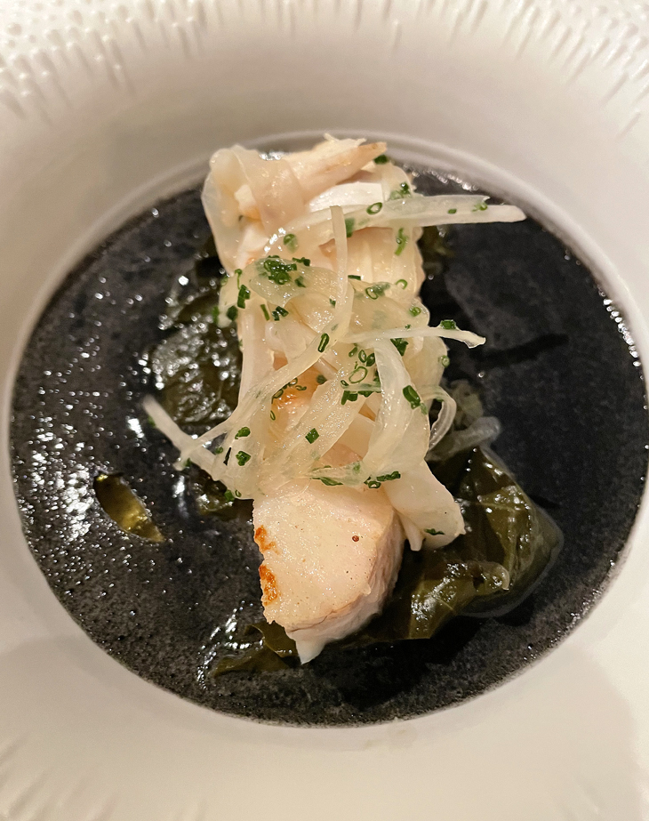 Turbot in cuttlefish sauce.