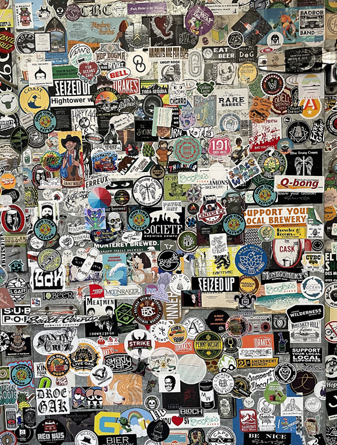 The fun wall of stickers and labels.
