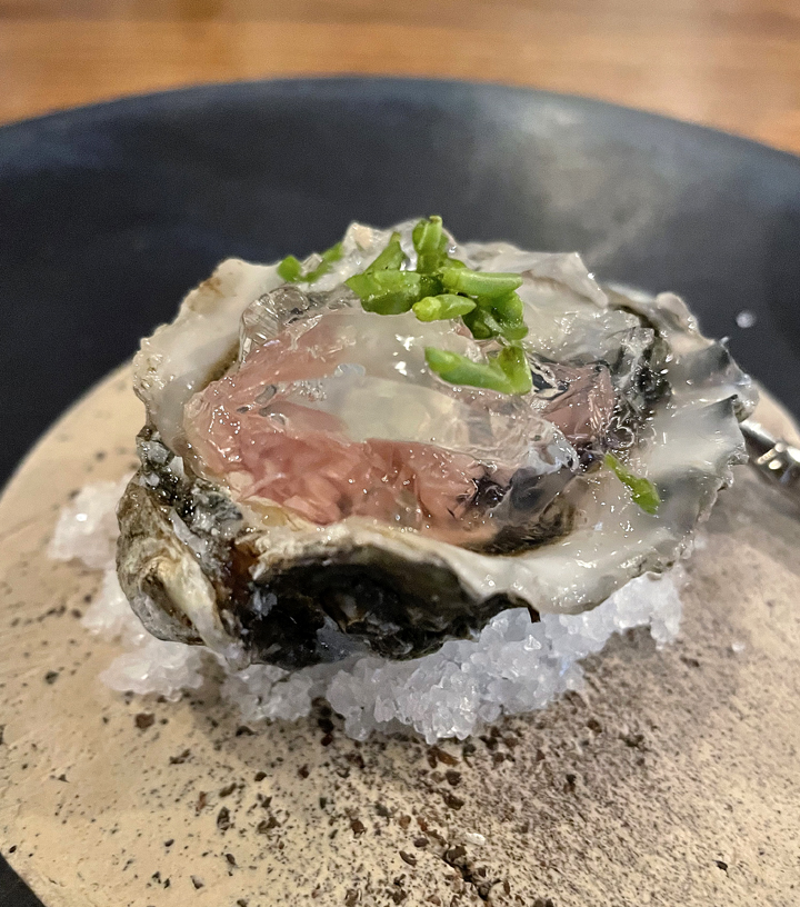 A Kumamoto oyster is one of two supplements available to the tasting menu.