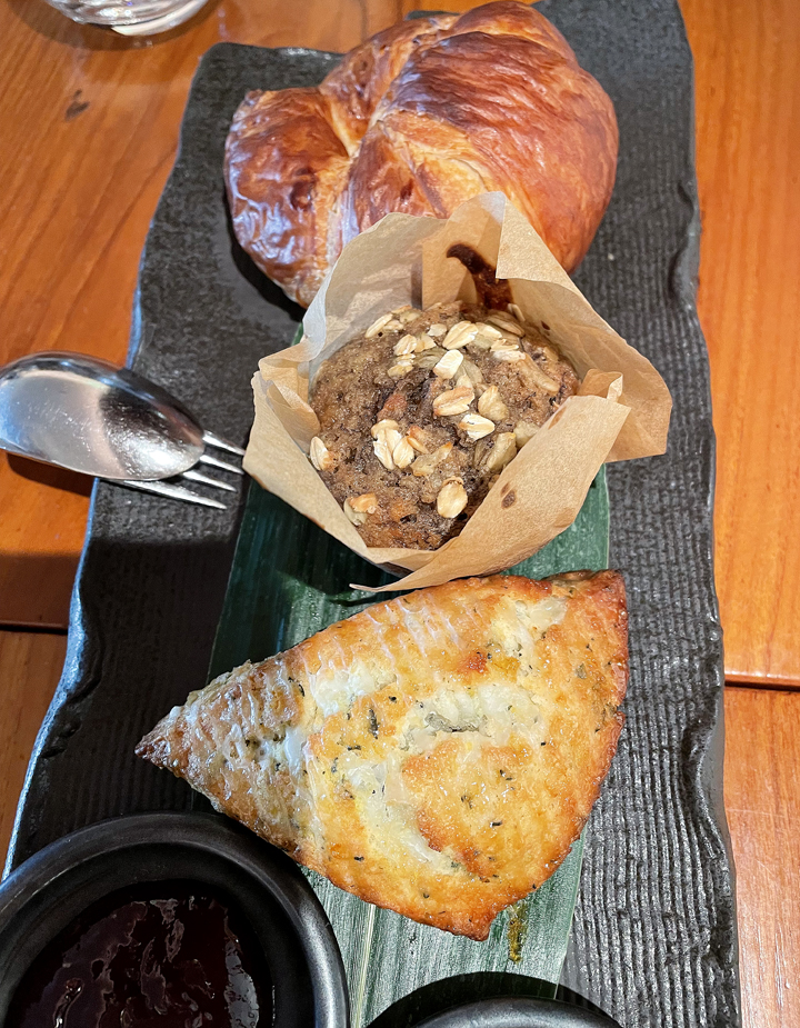 Lemon scone, banana muffin, and croissant