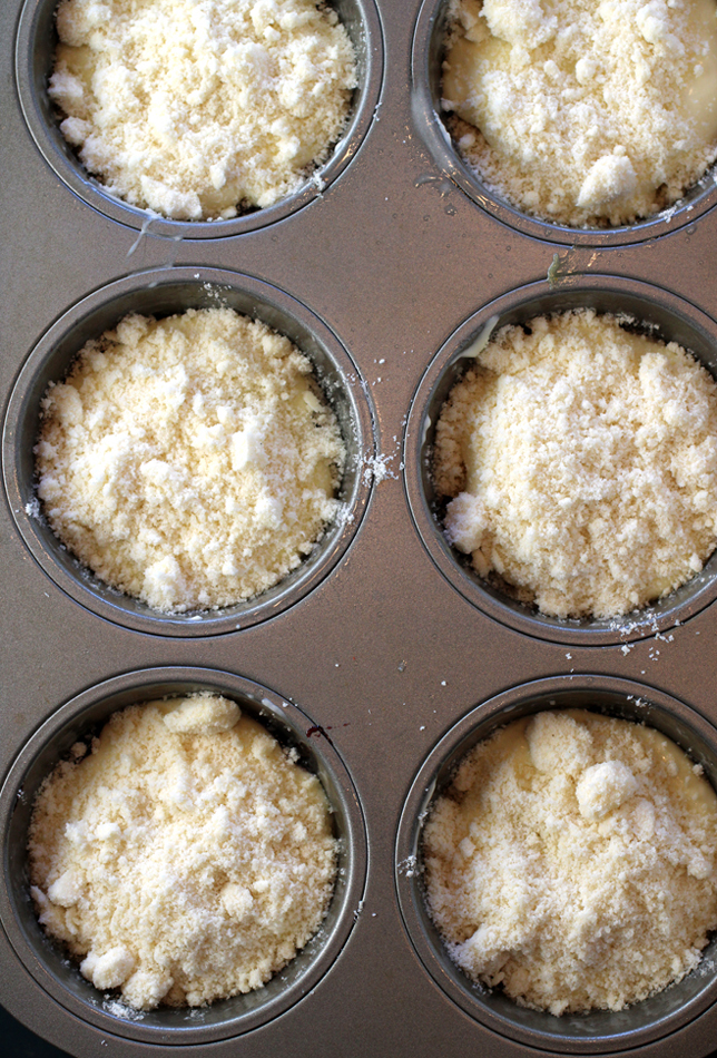 A little bit of streusel is the crowning touch before these get popped into the oven.
