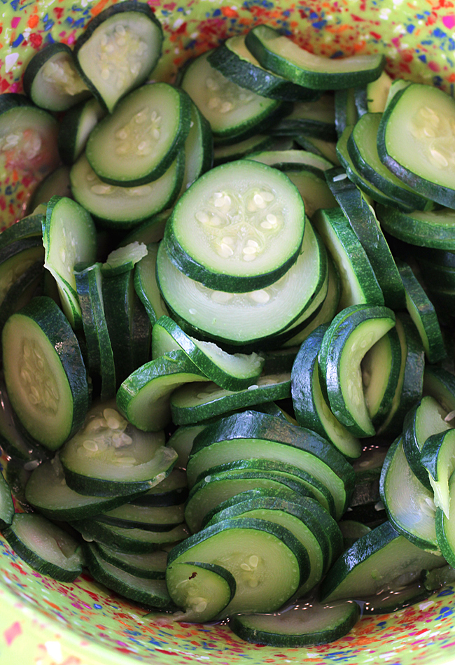 The zucchini slices after microwaving.