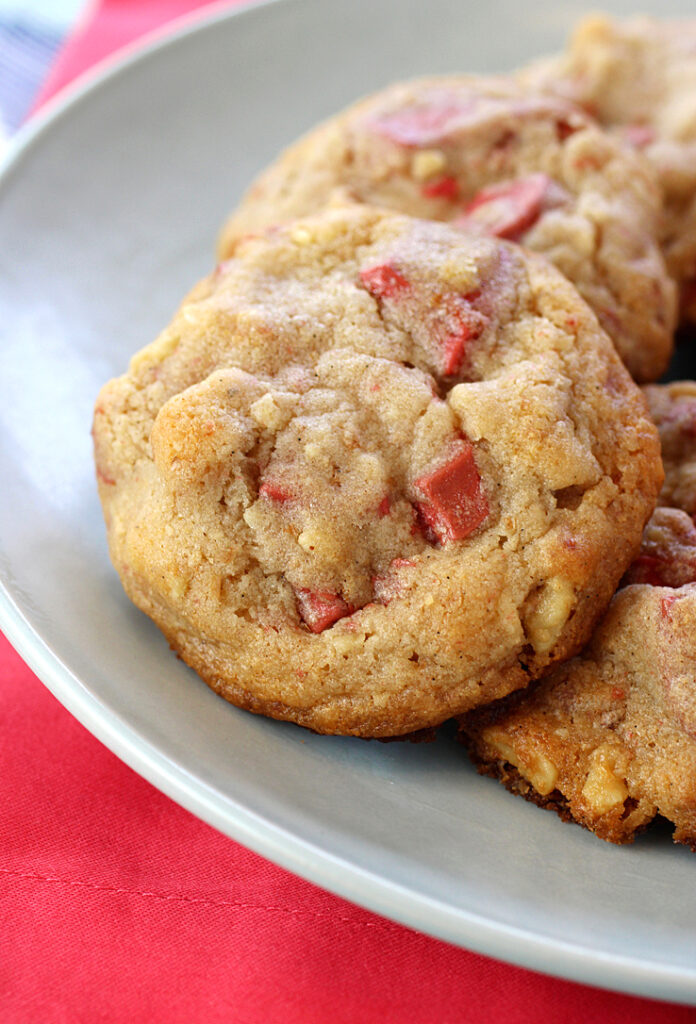 Chunks of strawberry chocolate dot these chewy-licious cookies.
