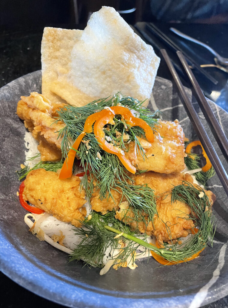 Turmeric fish with rice noodles at Lily on Clement.