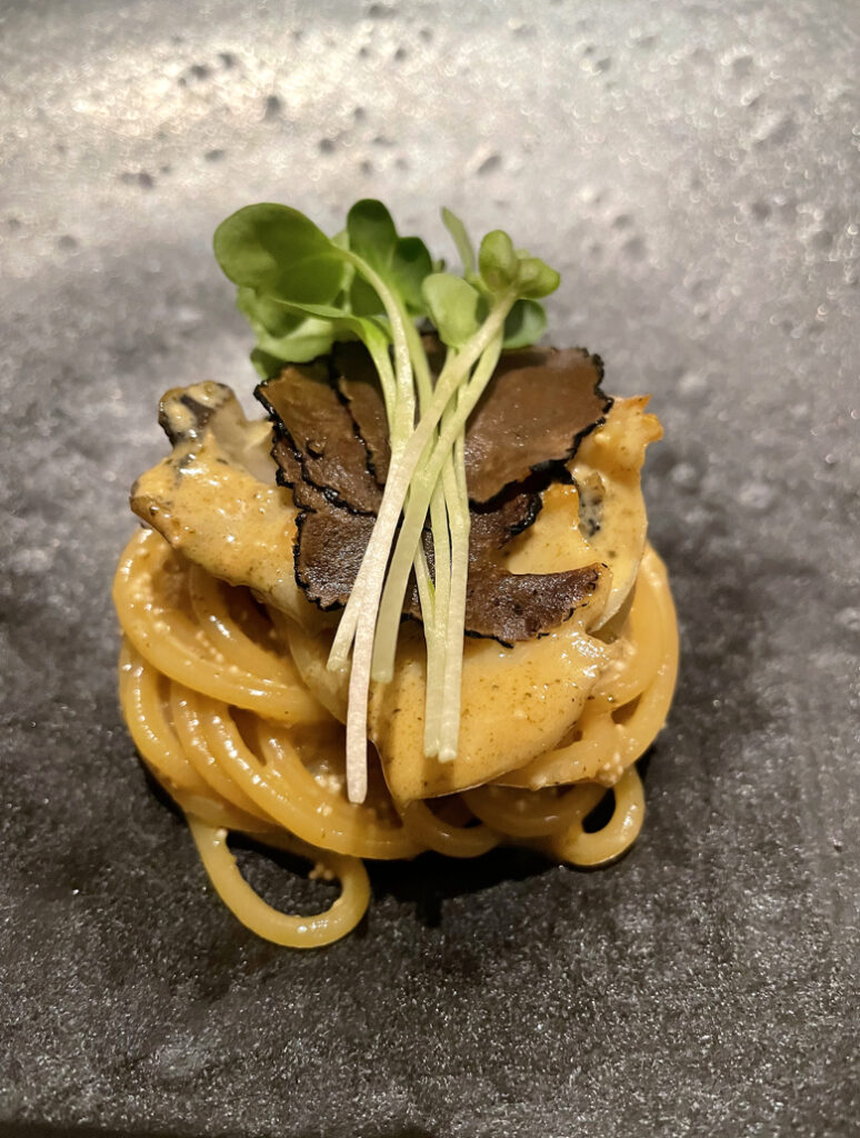 The unexpected truffle pasta dish on the kaiseki menu at N/Naka.