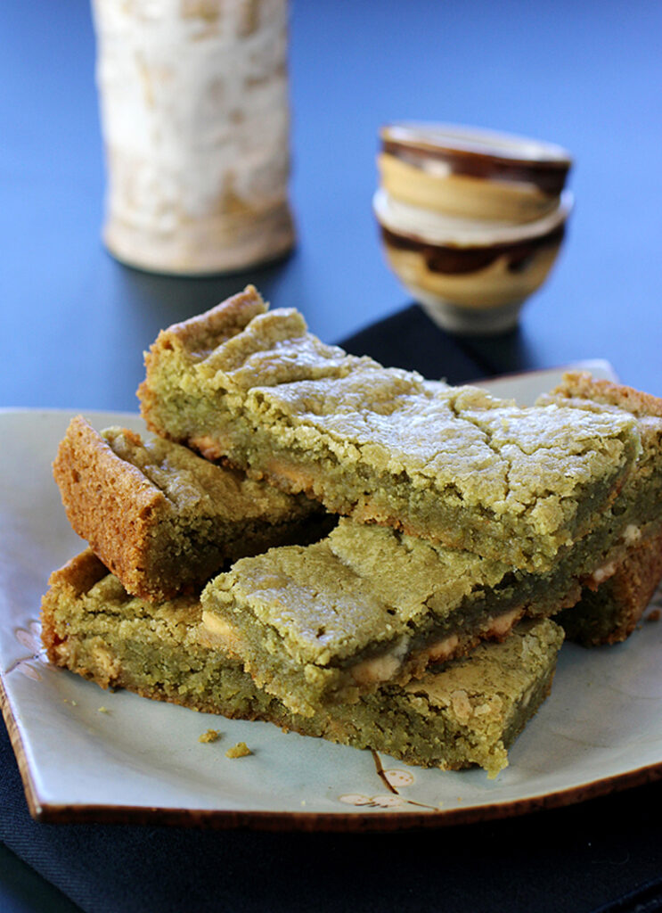 Matcha not only gives these blondies great color, but tempers the sweetness of the white chocolate in them.
