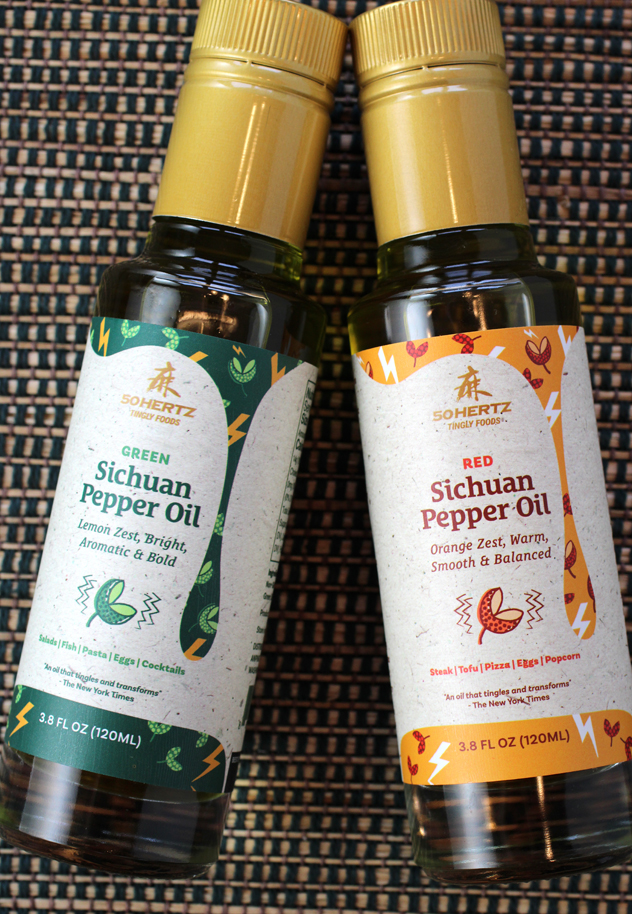 Sichuan Pepper Oils in green and red varieties.