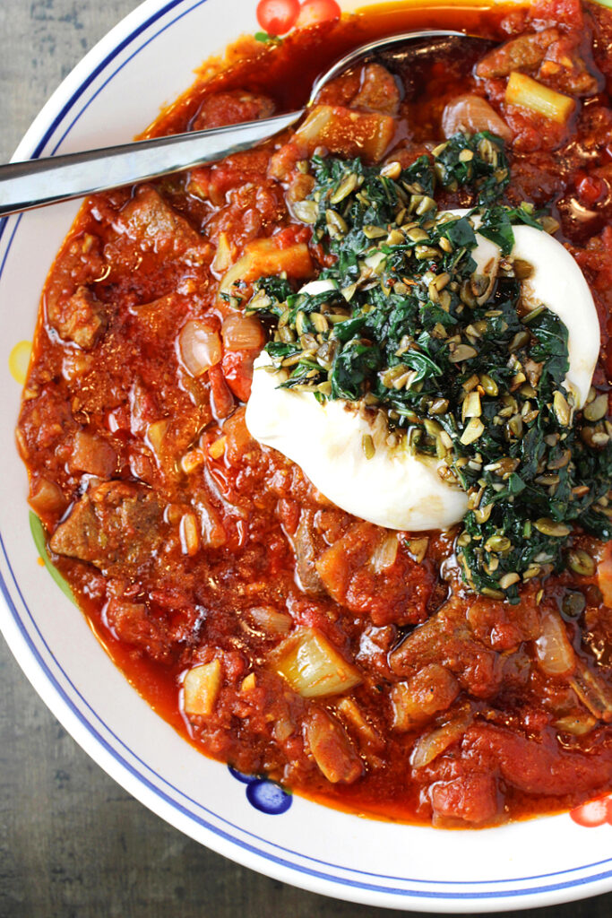 Lamb shoulder braised with tomatoes and garnished with bodacious burrata.