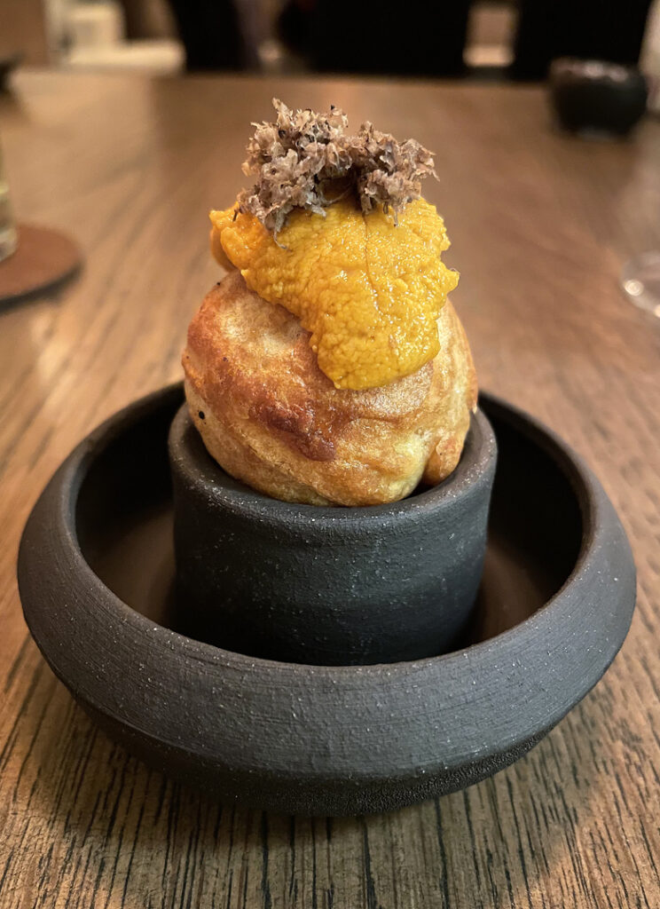 A riff on takoyaki, capped with uni and truffles, at Nightbird.