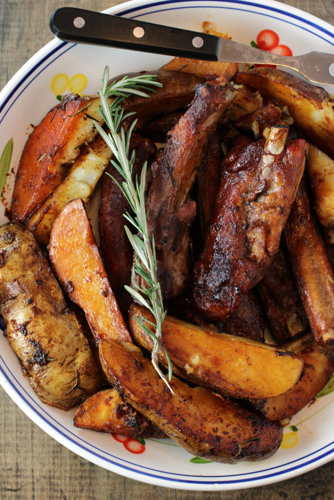 Italian-style ribs and potatoes -- all cooked in one roasting pan in the oven.