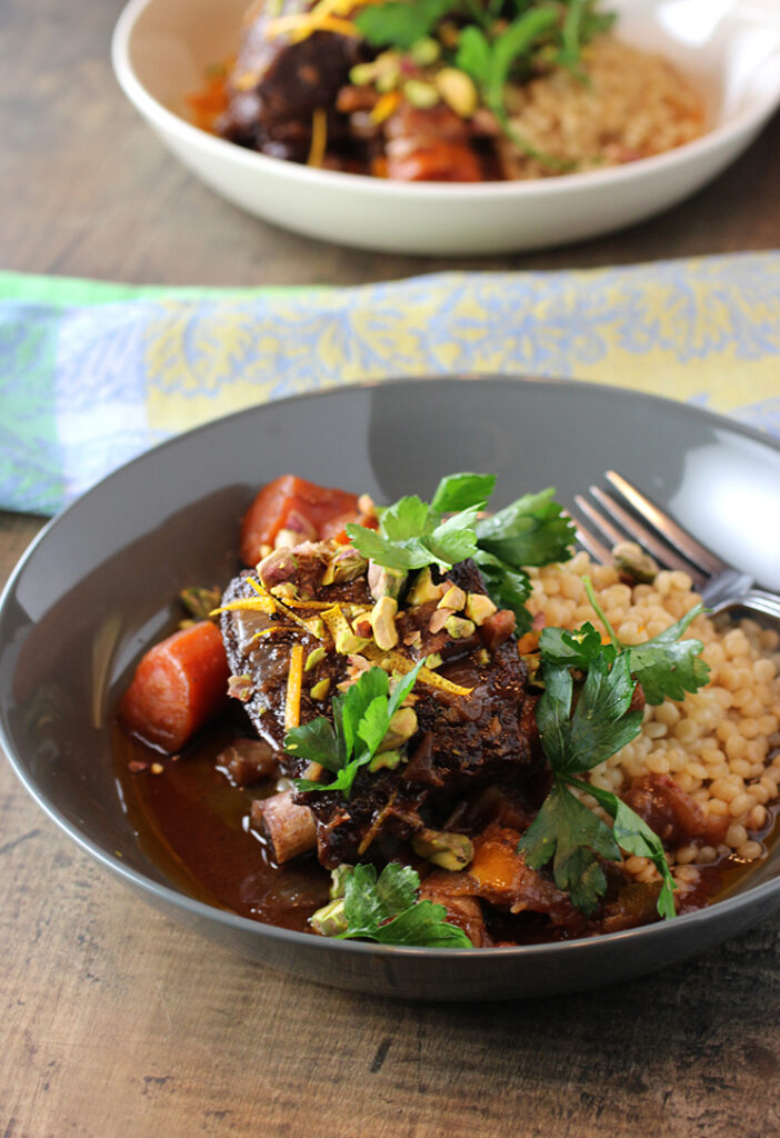 Short ribs get gilded with plenty of orange peel, sticky dates, and crunchy pistachios