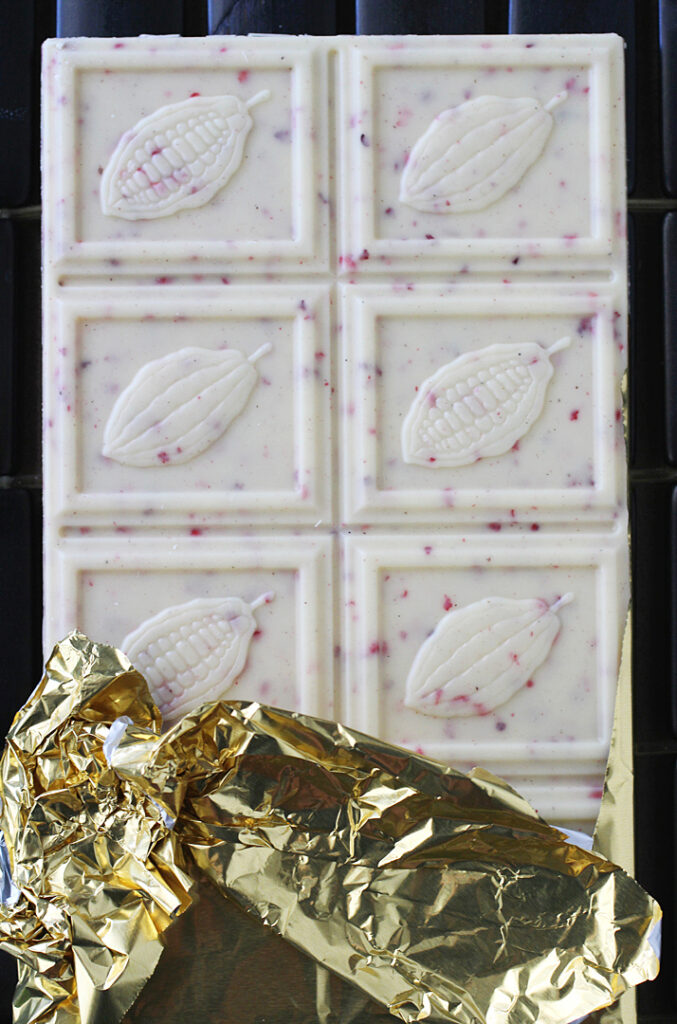 Swiss-made Milkboy's new white chocolate bar with bourbon vanilla and raspberries.