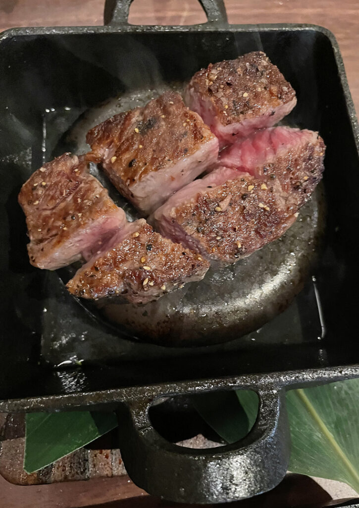 A5 Japanese Wagyu on a hot stone comes sizzling to your table at Sushi Roku.