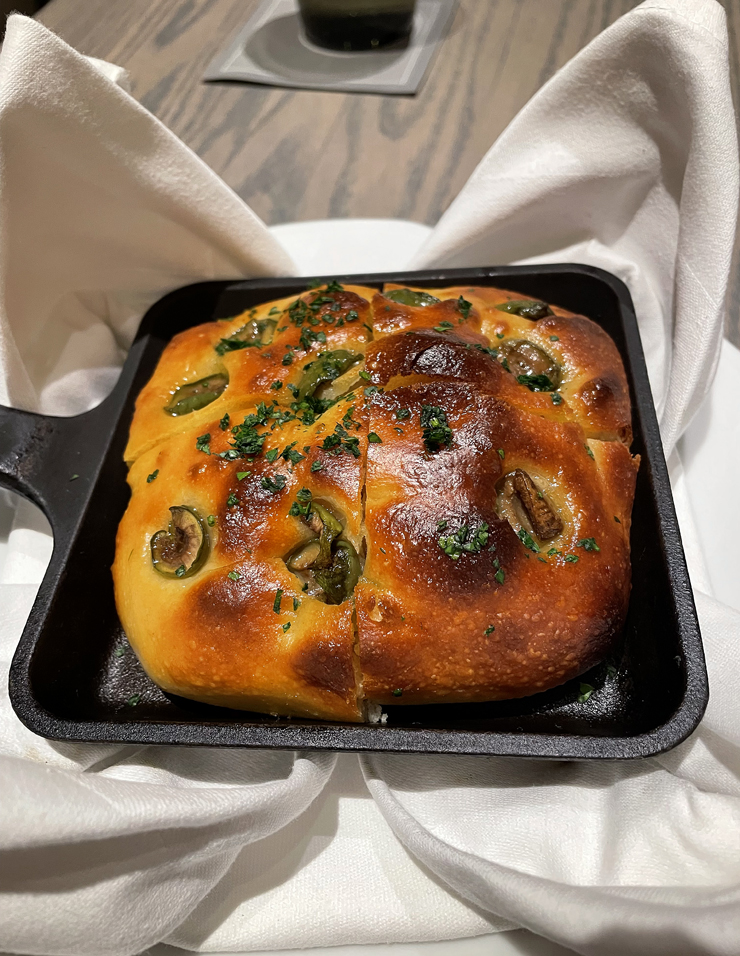 Warm and chewy focaccia.