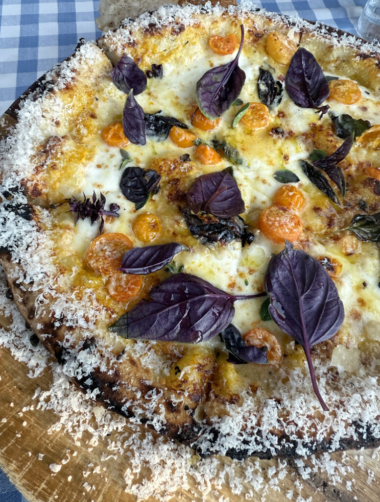 Sun Gold tomato Margherita pizza at Offspring.