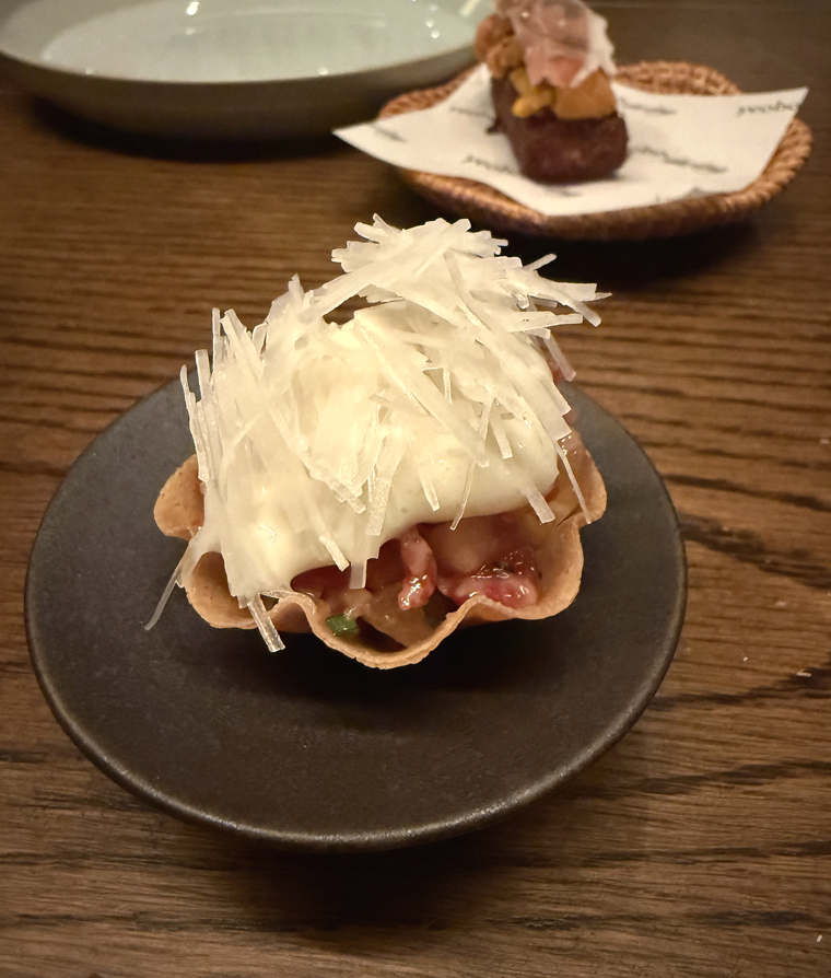 Beef tartare tartlet.