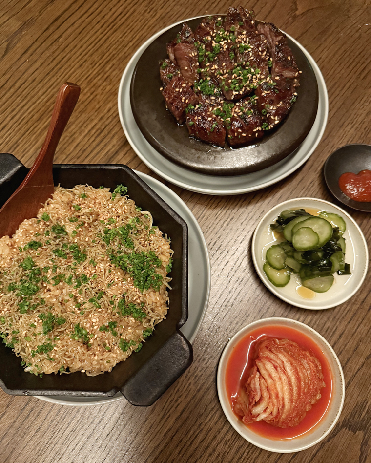 Wagyu kalbi and anchovy rice.