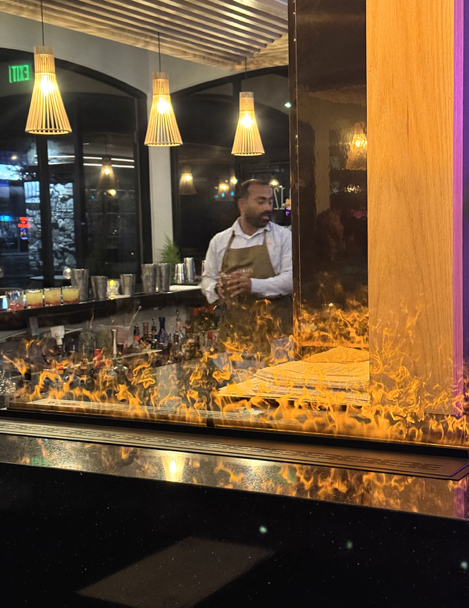 The nifty "fire'' effect at the bar.