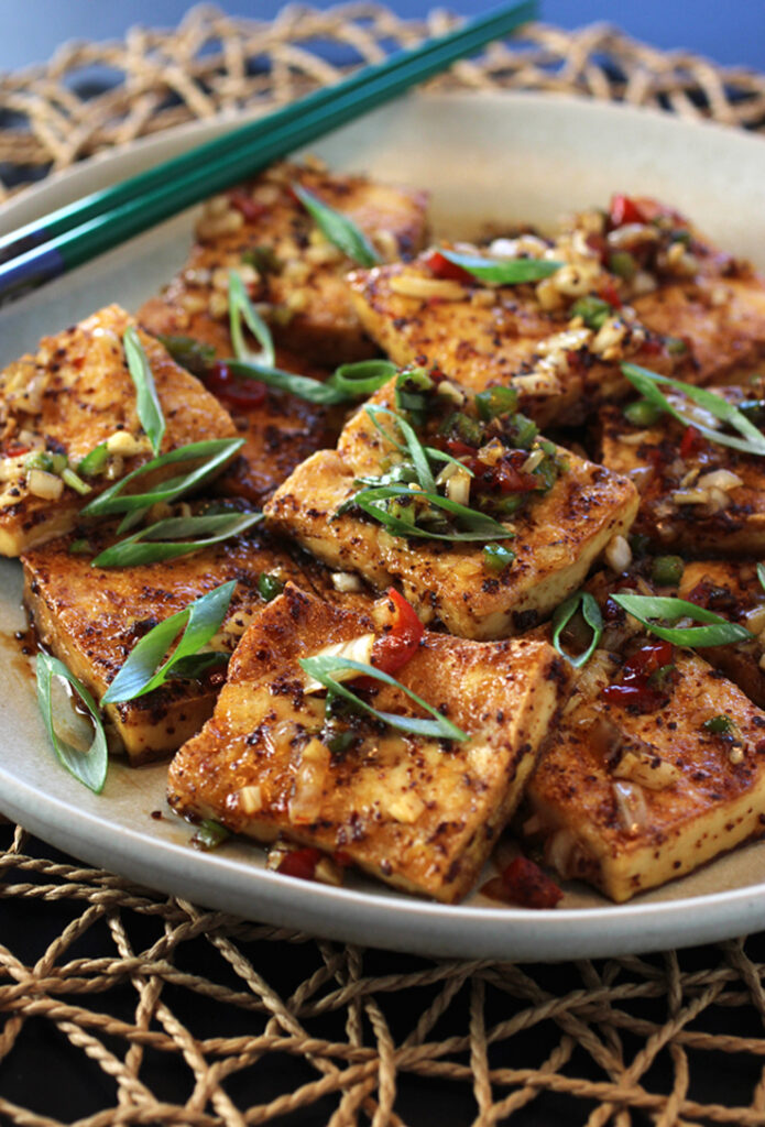 A quick and easy tofu banchan that explodes with punchy flavors.