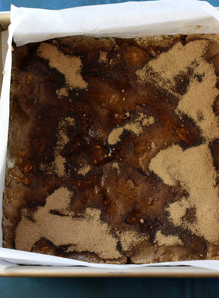 The hojicha-sugar mixture sprinkled on top before baking.