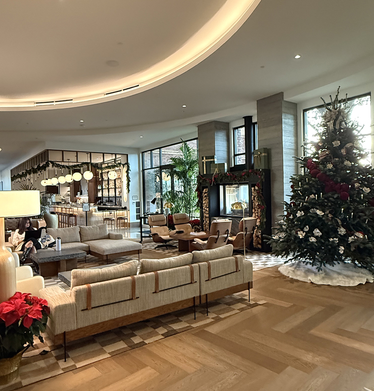 The lobby decked out for the holidays.