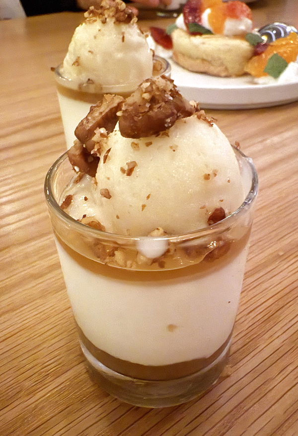 Whipped Greek yogurt and spiced pear parfait.