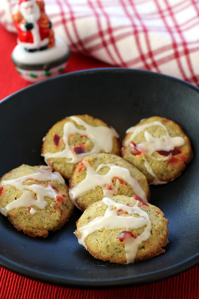 Pistachios, orange zest, and glace cherries make for a delicious holiday cookie.
