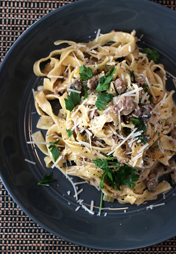 Italian tagliatelle with a tomato-less ragu that gets a Korean twist.