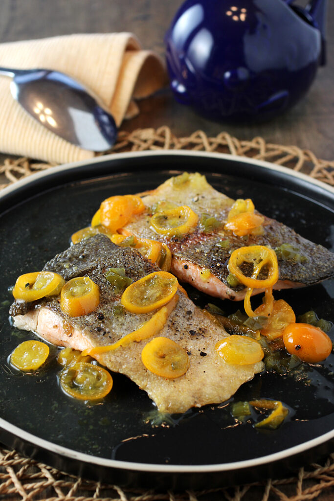 A quick and easy, sweet and tangy kumquat sauce dresses up salmon.