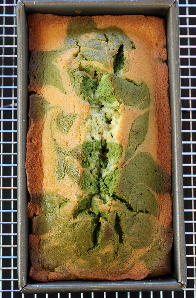 The baked cake cooling.