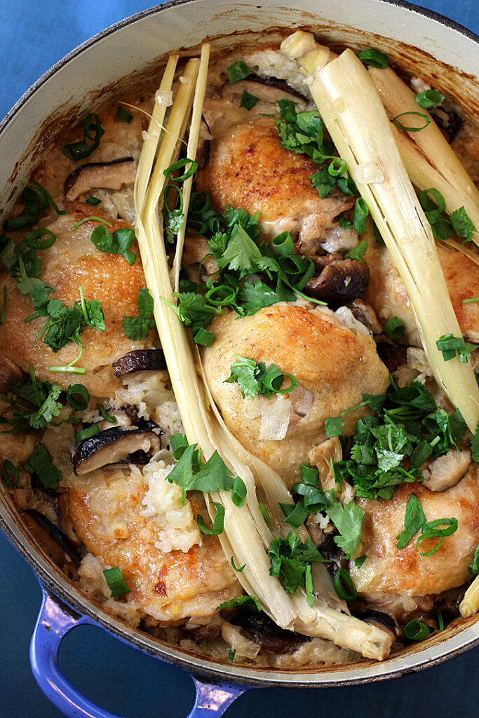 A one-pot chicken and rice supper with Chinese flavors.