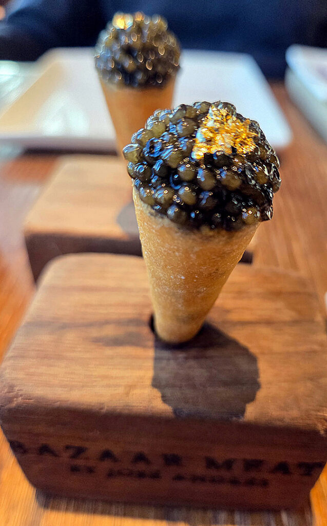 Caviar cones with horseradish creme fraiche at Bazaar Meat by Jose Andres.