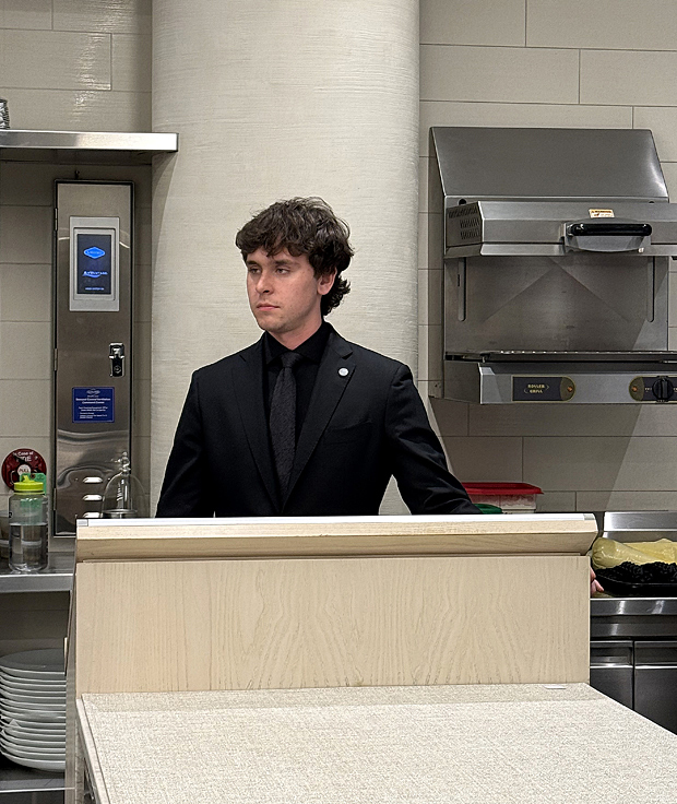 The familiar-looking expediter station in the kitchen.