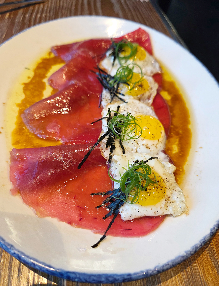 Tuna and quail eggs.