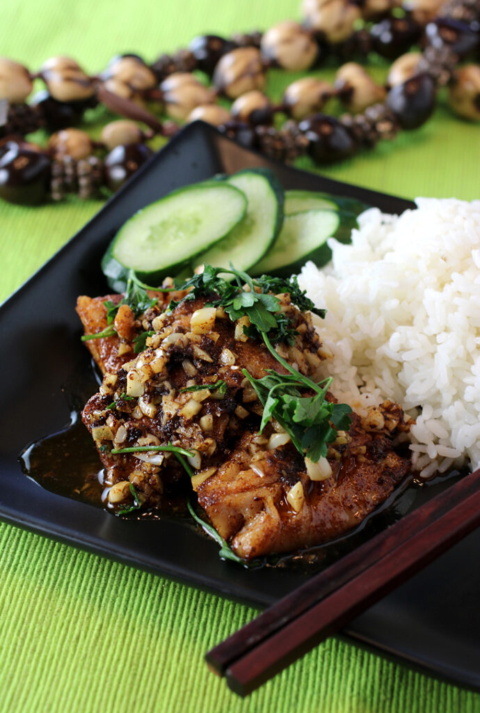 Fish cooked in plenty of garlic -- in the style of shrimp made famous by Hawaiian food trucks.