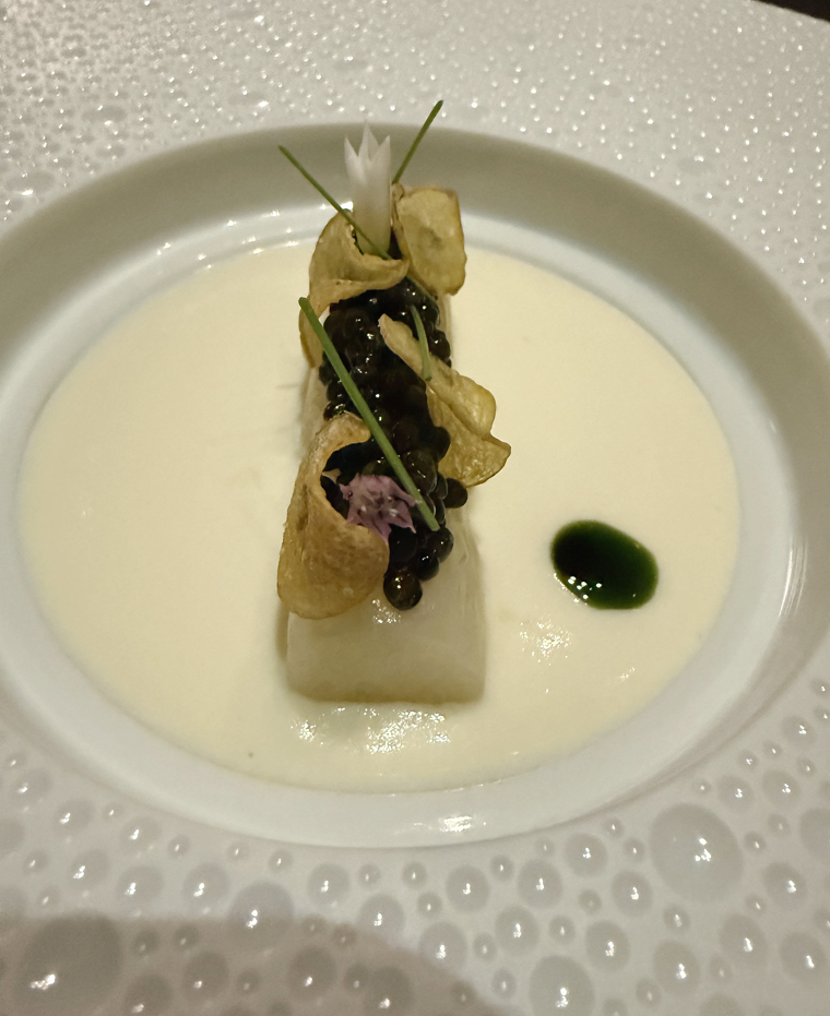 White asparagus and caviar.