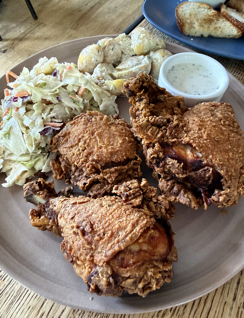 The weeknight Blue Plate Special at Due West at the Olema House is a deal. This is Tuesday's special of fried chicken.