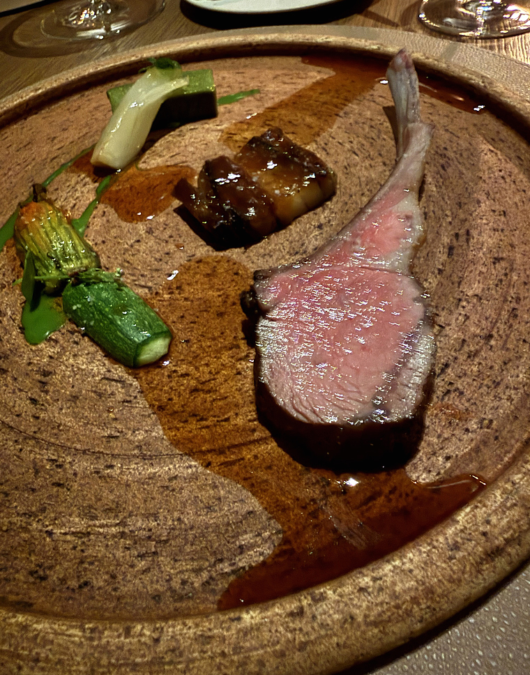 Hearth-cooked lamb.