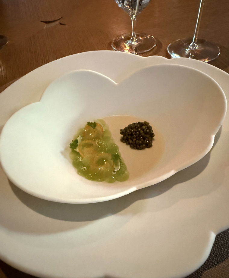 Caviar and kumquat panna cotta.