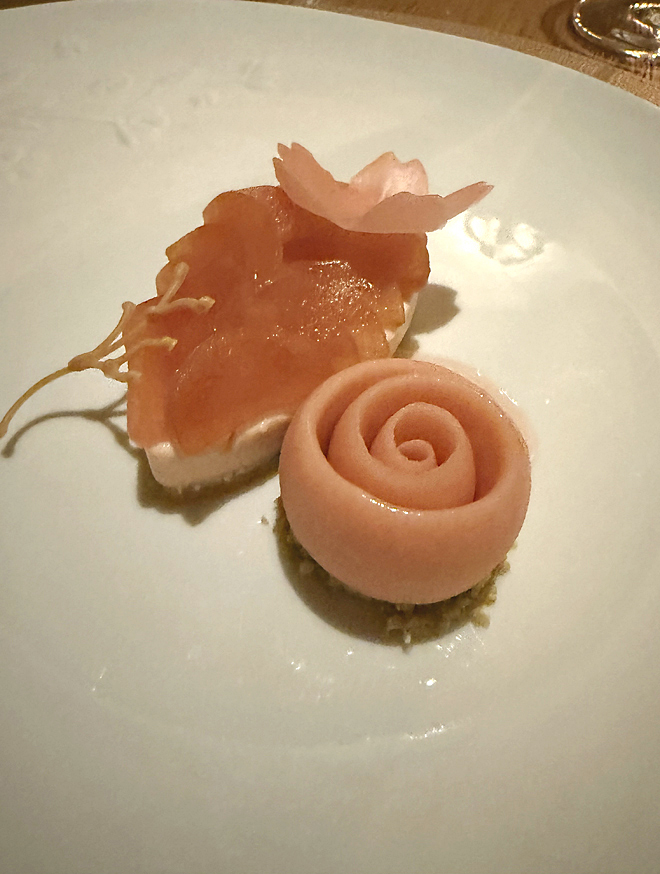 Rhubarb and cherry blossom parfait.