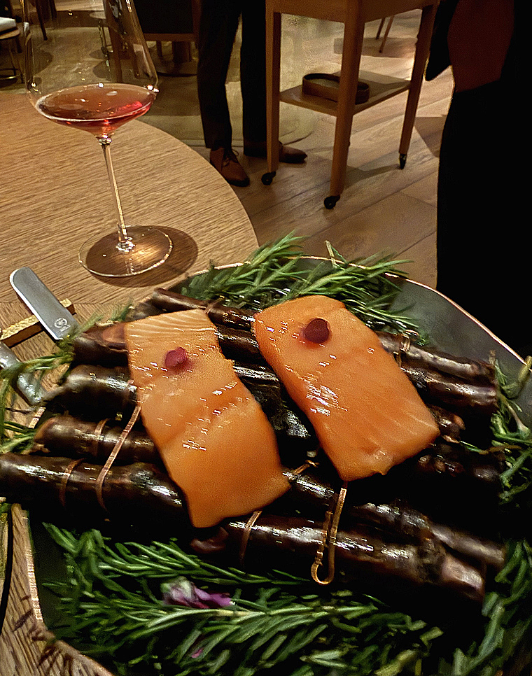 Salmon presented at the table.