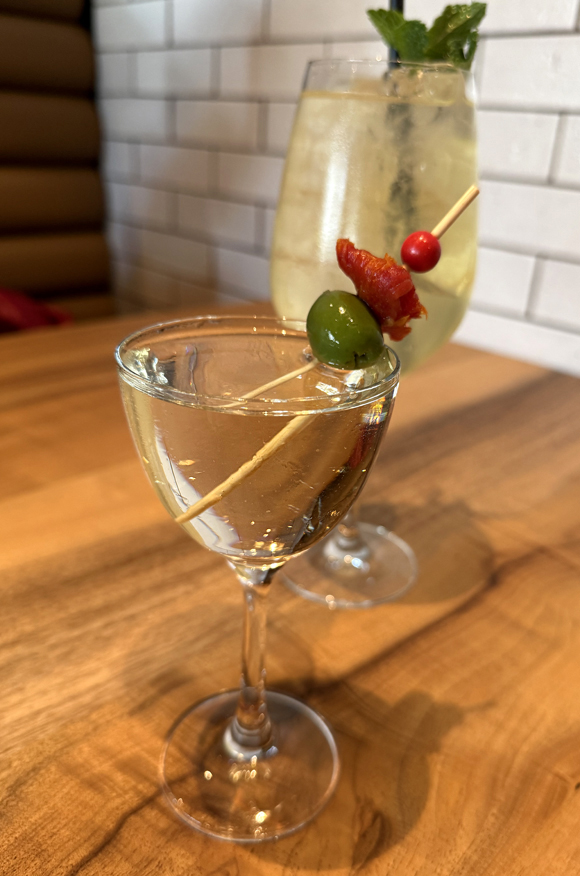 Martini della Cassa (front) and limoncello spritz (back).